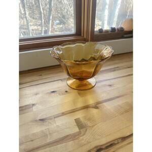 Vintage Amber Hand Blown Glass Deep Dish Candy Bowl Beautiful Amber Glass